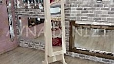 Krem Renk Ayaklı Boy Aynalı Takı Dolabı