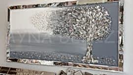 Luna Model Mozaik Aynalı Gri Renk Ayna Çerçeveli Ağaç Tablo