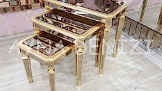 Cenova Model Altın Renk Üçlü Aynalı Zigon Sehpa Takımı