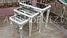 Cenova Model Beyaz Renk Üçlü Aynalı Zigon Sehpa Takımı