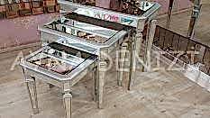 Cenova Model Gümüş Renk Üçlü Aynalı Zigon Sehpa Takımı