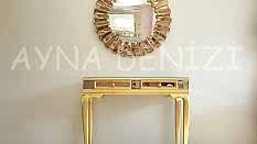 Vintage Golden Lükens Model Altın Renk Aynalı Dresuar Takımı