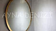 Circle Wood Golden Model Altın Renk Yuvarlak Dairesel Dekoratif Ayna