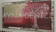 Luna Model Mozaik Aynalı Bordo Renk Ayna Çerçeveli Ağaç Tablo