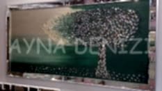 Luna Model Mozaik Aynalı Yeşil Renk Ayna Çerçeveli Ağaç Tablo
