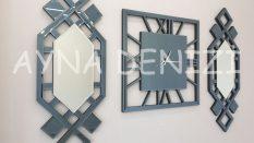 Deluxe Time Smoked Model Üçlü Set Aynalı Saatli Niş Takımı