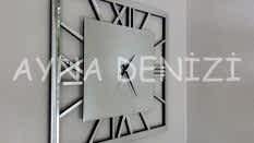 Time Silver Model Gümüş Renk Dekoratif Aynalı Duvar Saati