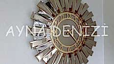 Güneş Twins Golden Latin Bronze Model Altın Bronz Renk Aynalı Duvar Saati