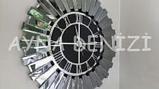 Güneş Smoked Silver Black Model Gümüş Siyah Renk Aynalı Duvar Saati