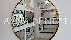 Circle Eighty Shiny Model Yellow Gold Altın Renk Metal Çerçeveli Yuvarlak Dairesel Dekoratif Ayna